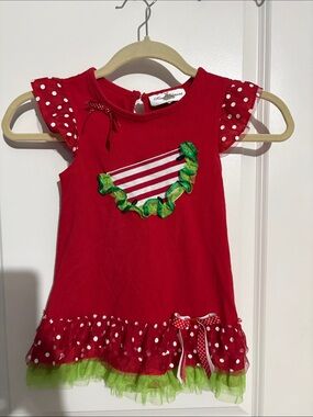 Rare Editions Red Girls Watermelon Dress with Polka Dot Accent